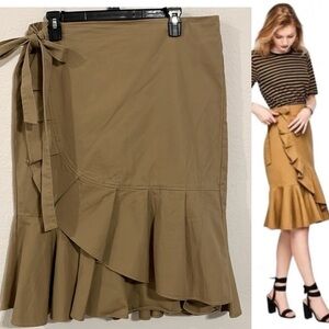 Who What Wear Women’s Midi Skirt Size 14 Khaki Cotton Faux Wrap Ruffled Safari